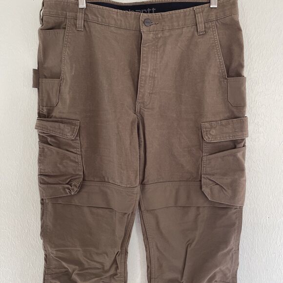 Carhartt Rugged Flex Steel Cargo Pant 38 X 34 Brown Ripstop Knee Pad Pocket Euc - Picture 2 of 6